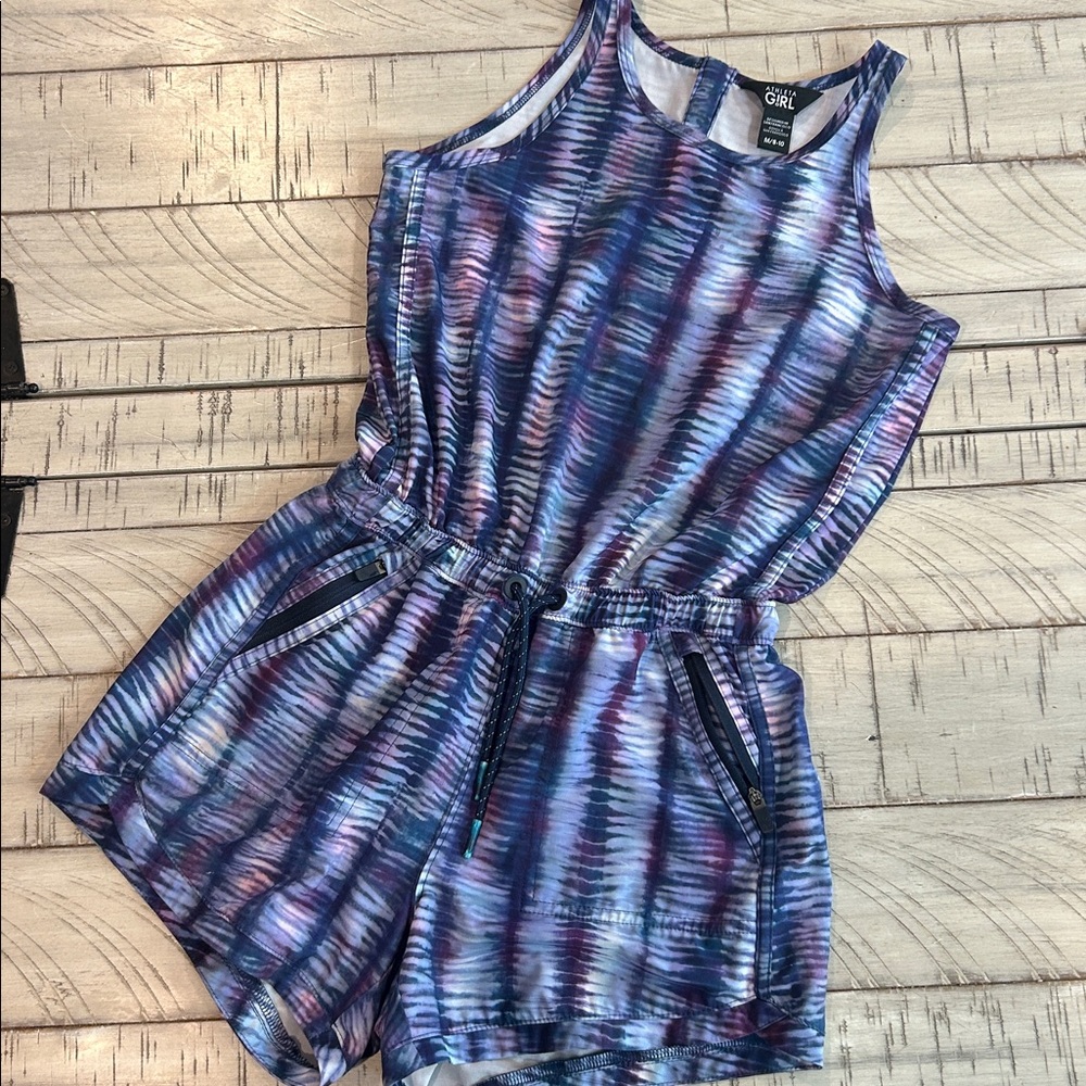 Athleta Girl Romper Sleeveless Drawstring Waist Zipper Pocket Lightweight Medium